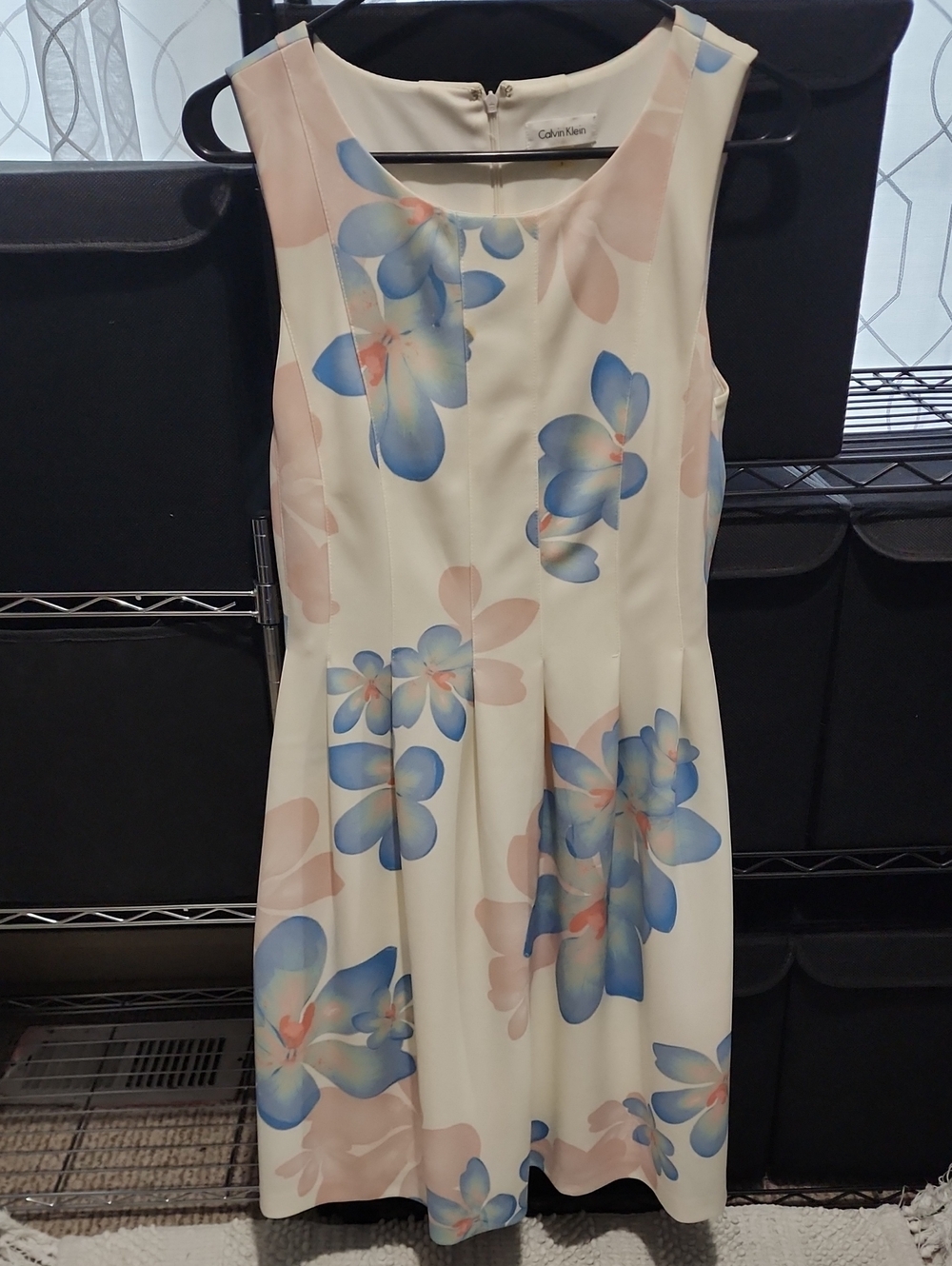 Calvin Klein Cream Midi Dress with Blue & Pink Floral Print